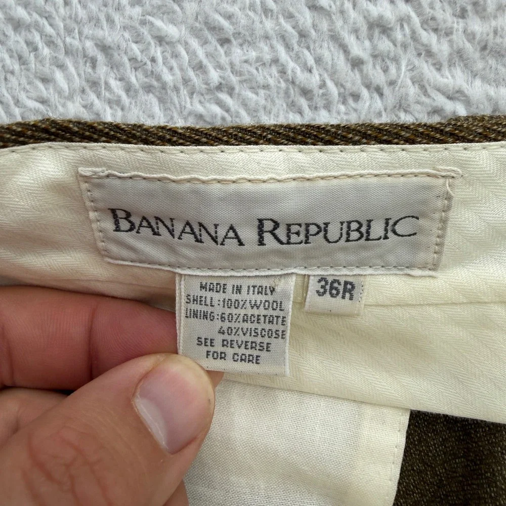 Vintage Banana Republic Mens 36R Wool Trousers Made in Italy Pleated Cuff Brown